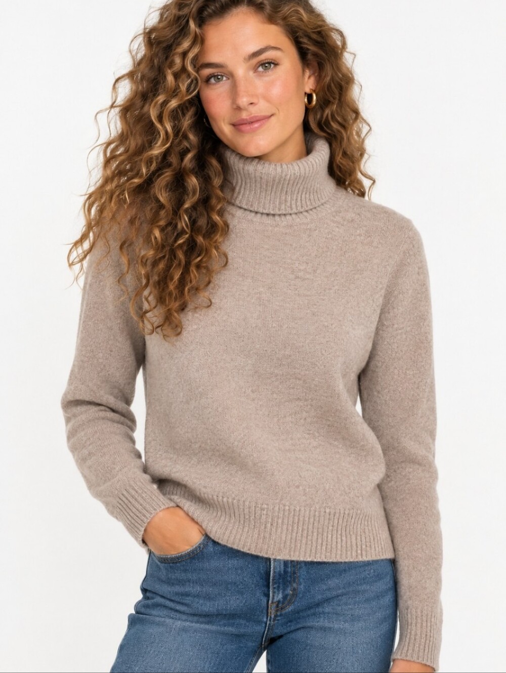 Munrospun 100% Lambswool Turtleneck Sweater Tan Pullover